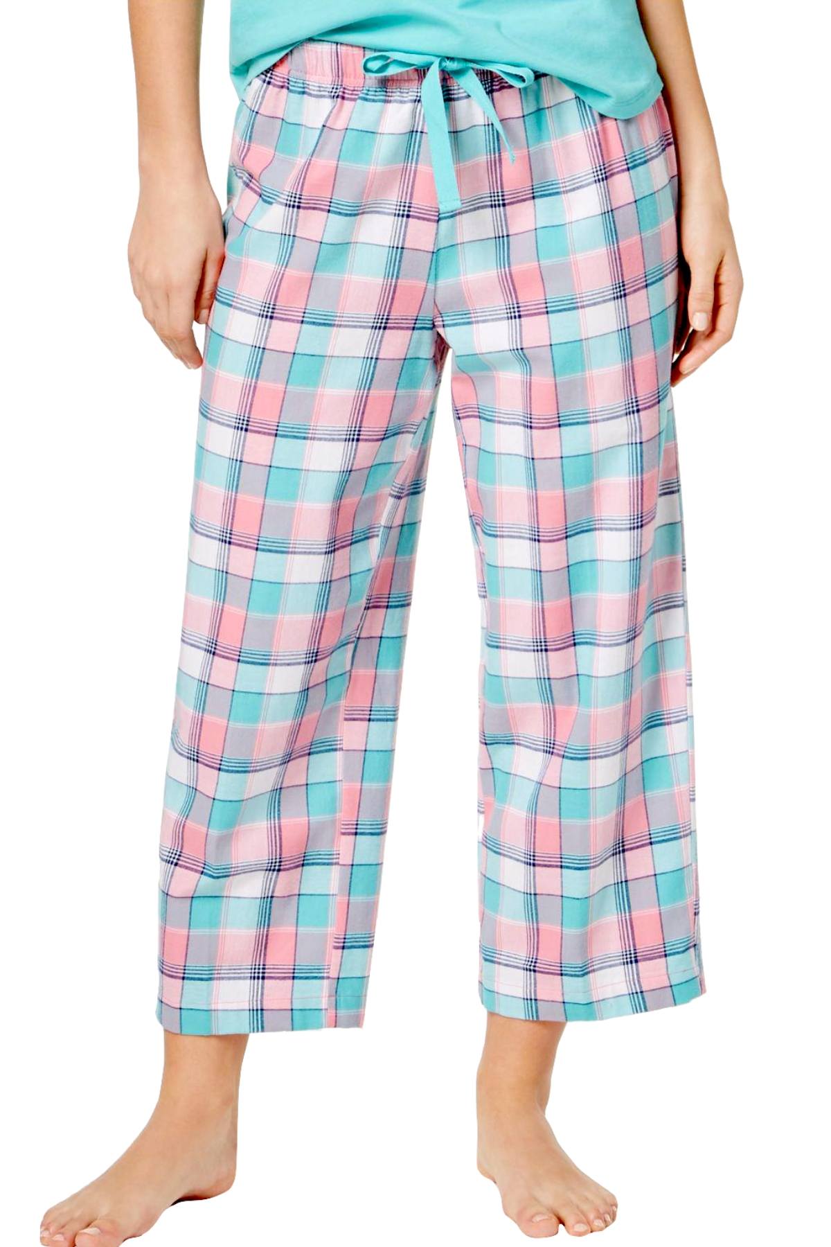 Charter Club Intimates Pink/Turquoise Pretty-Plaid Soft Cotton Pajama Pant