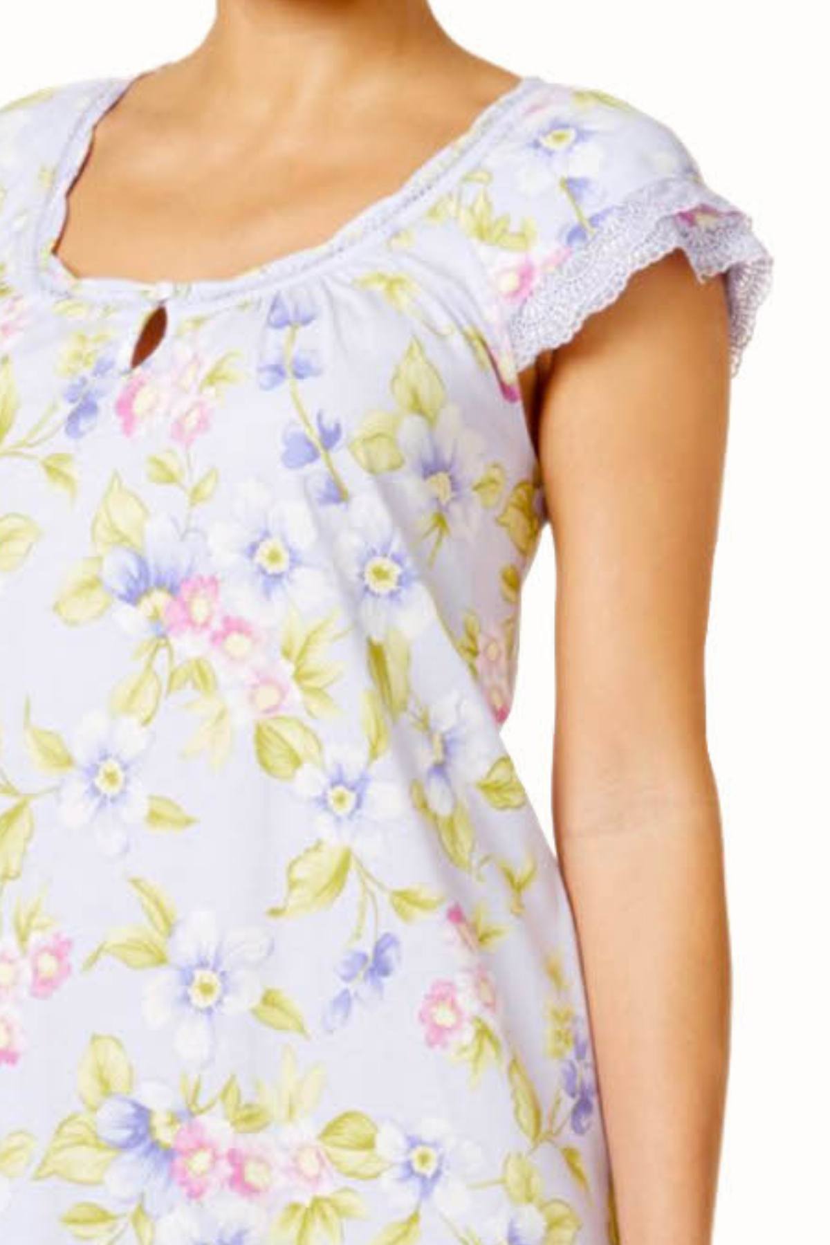 Charter Club Intimates Purple Botanical Flutter-Sleeve Knit Night Gown