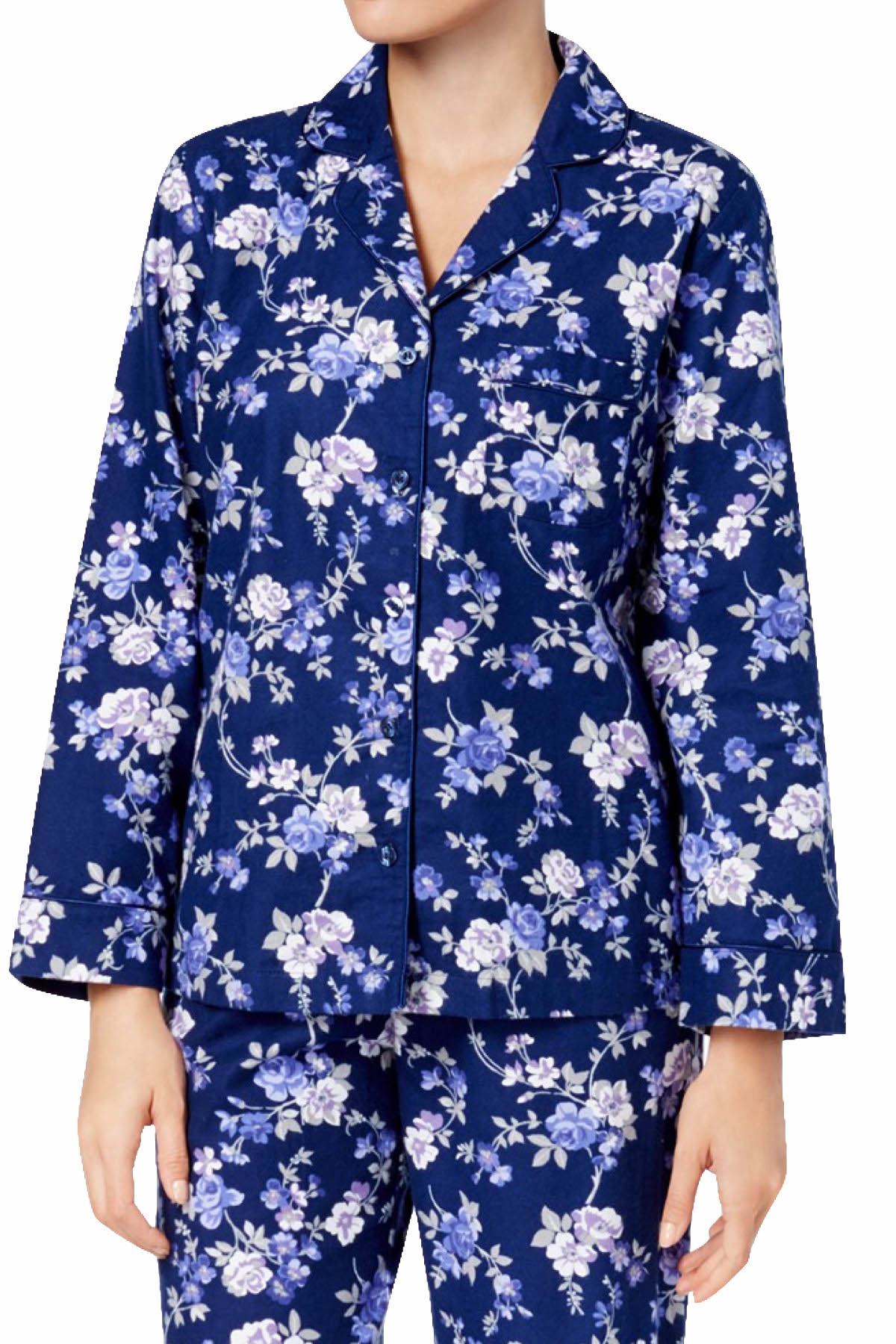 Charter Club Intimates Rose-Garden Floral-Printed Cotton/Flannel Pajama Set