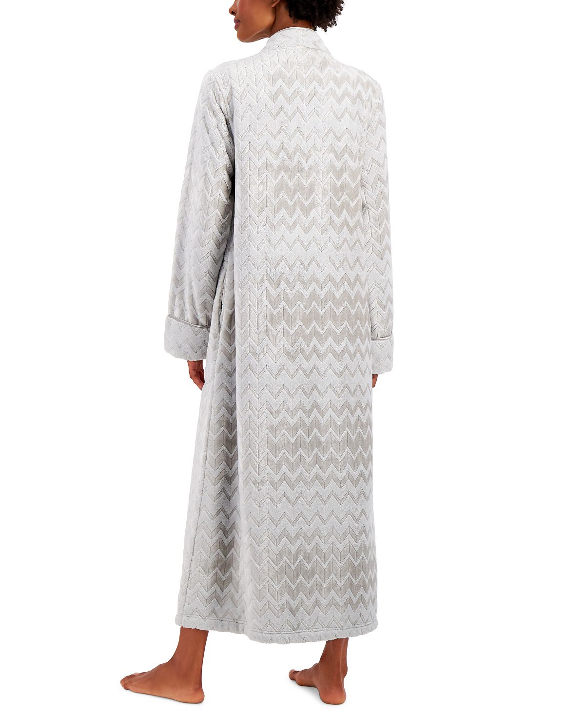 Charter Club Long Chevron Zip Front Robe Chevron Chalky Grey