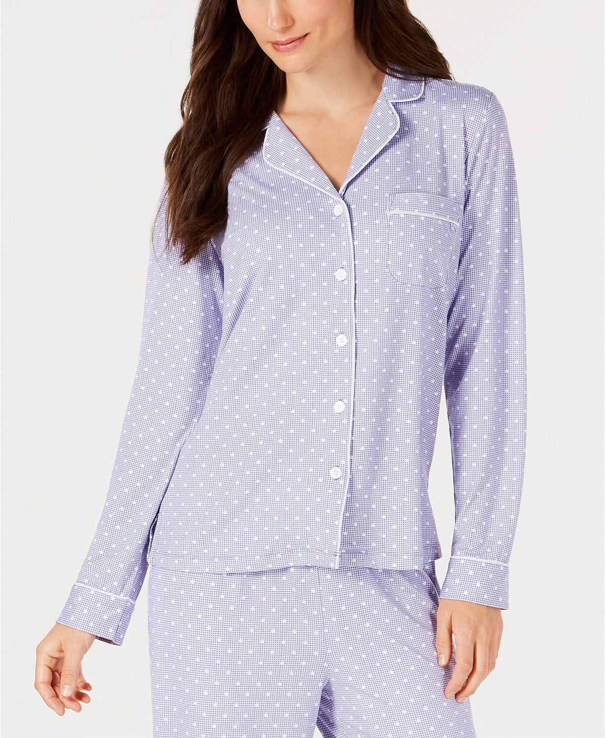Charter Club Notch Collar Pajama Top in Mini Check Dot