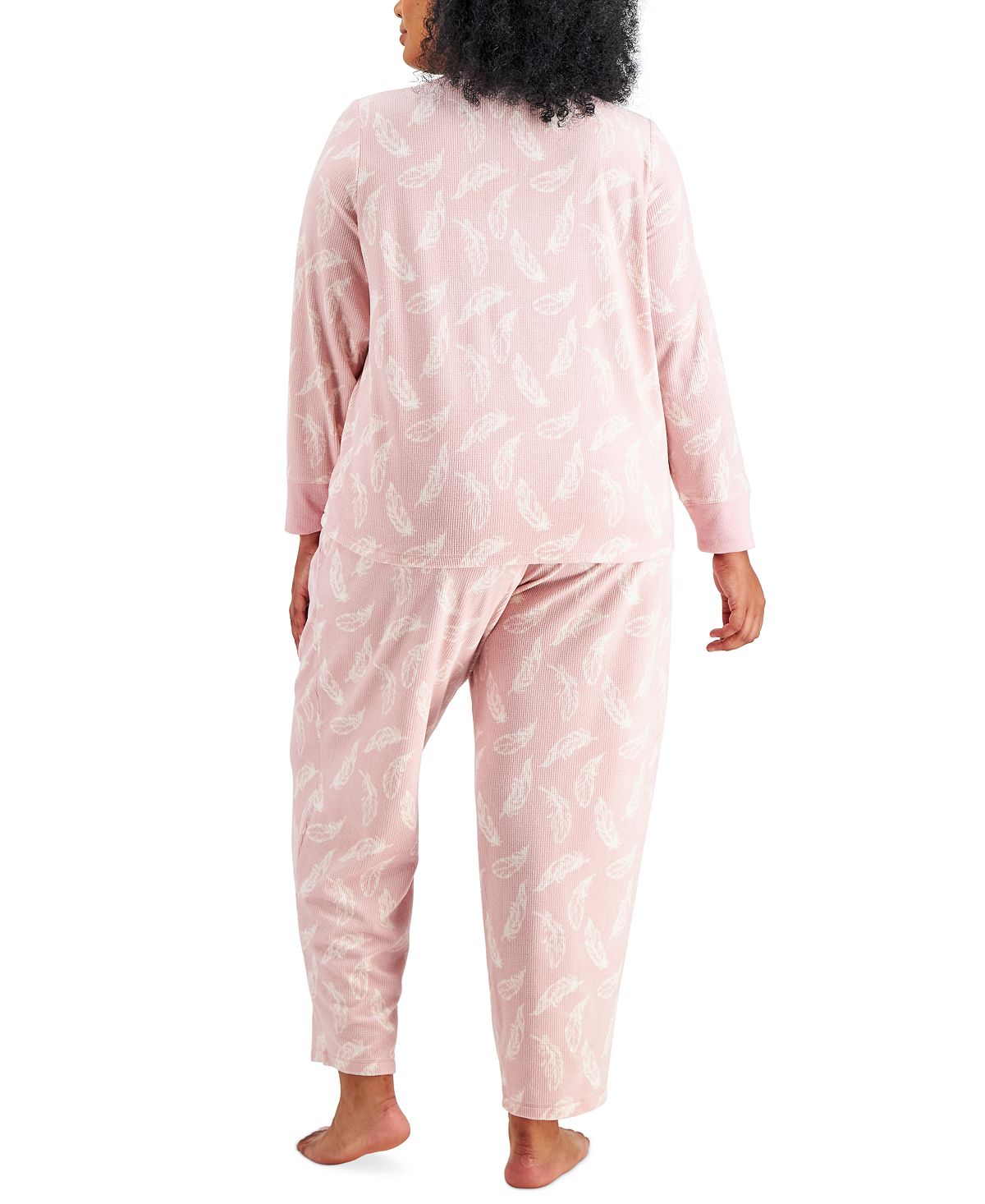 Charter Club Plus Thermal Fleece Printed Pajama Set Feathers