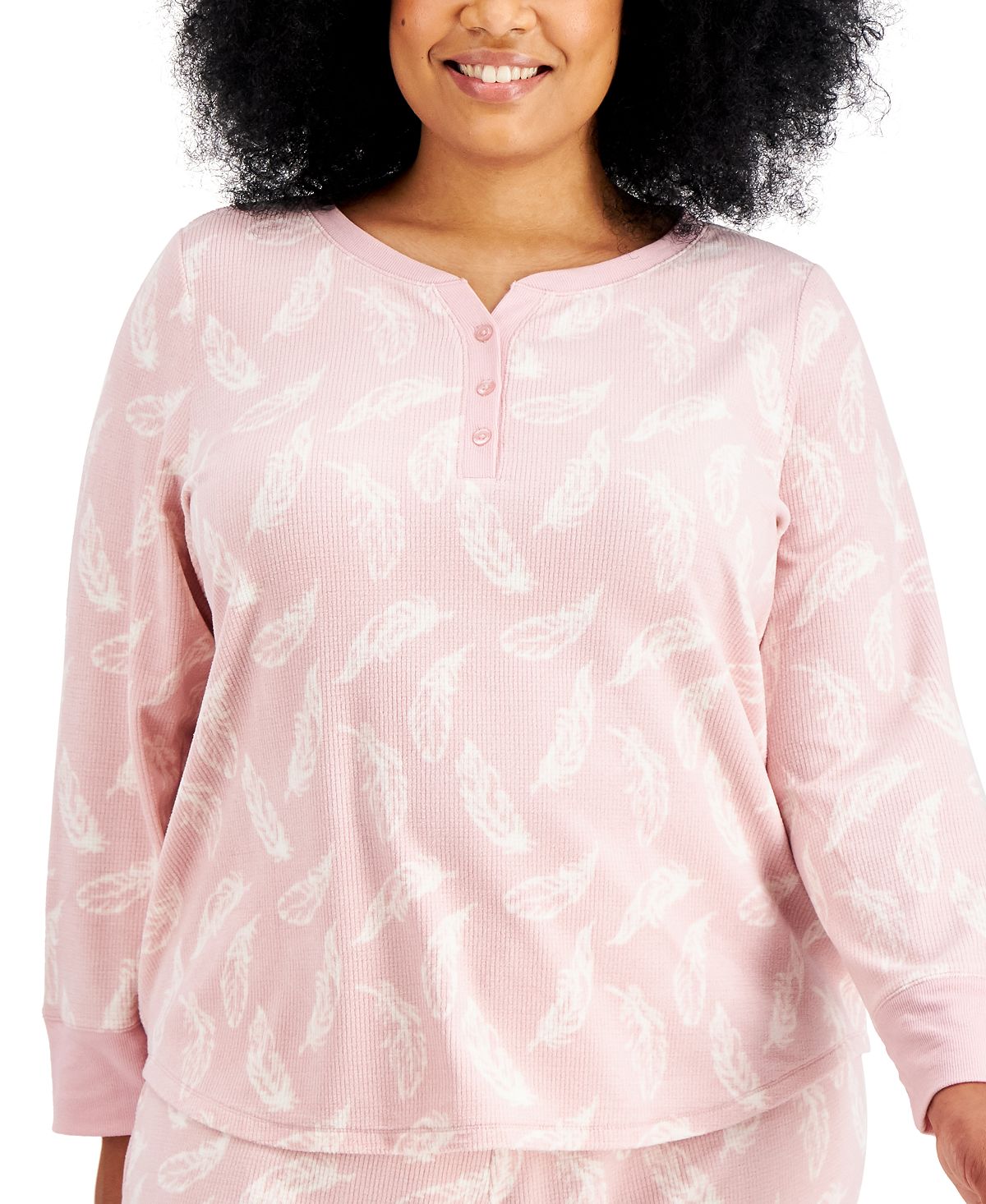 Charter Club Plus Thermal Fleece Printed Pajama Set Feathers