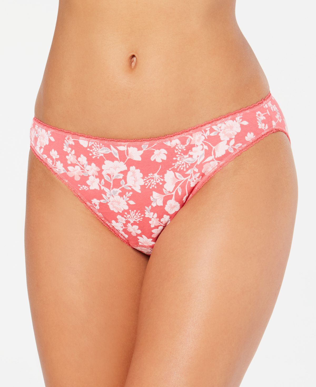 Charter Club Pretty Cotton Bikini Underwear Coral Floral