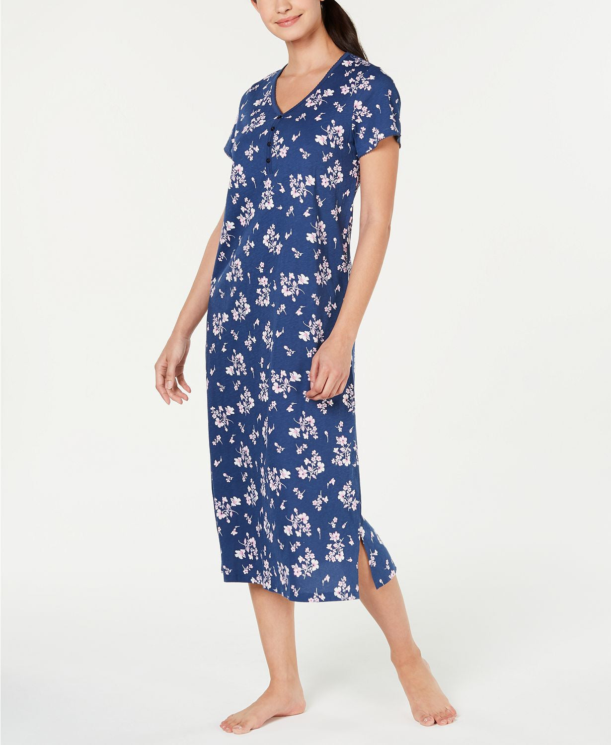 Charter Club Printed Soft Knit Cotton Nightgown in Blue Bells