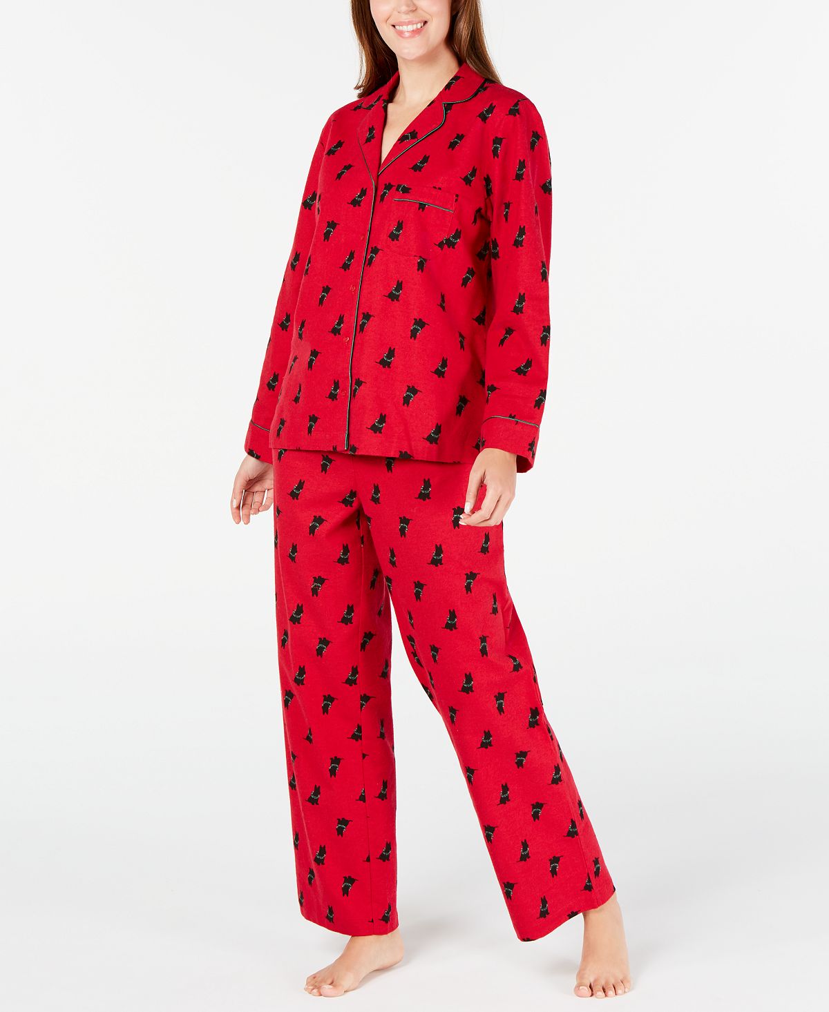 Charter Club Wo Petite Cotton Flannel Pajama Set Scottie