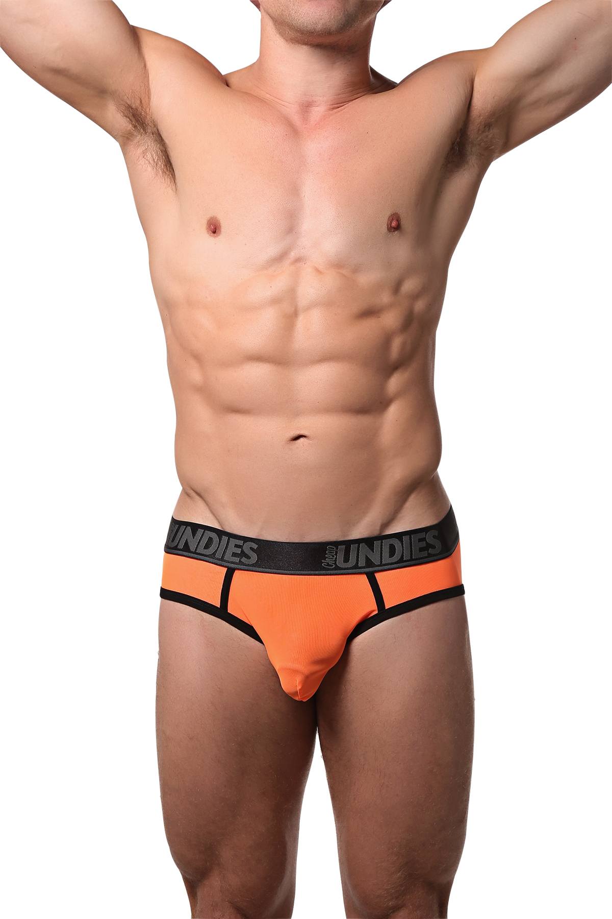 CheapUndies Neon Orange Exposed Mesh Brief