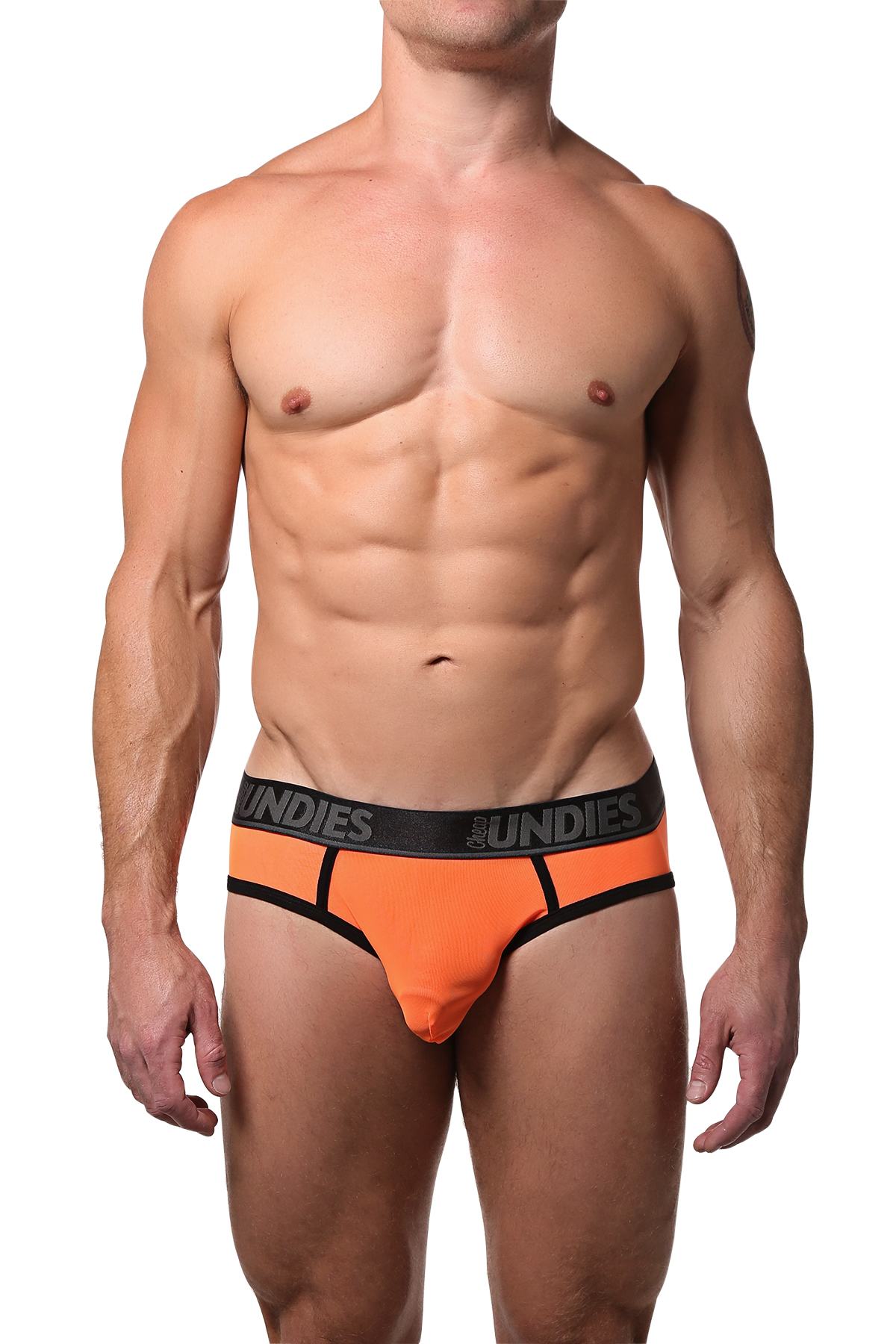 CheapUndies Neon Orange Exposed Mesh Brief