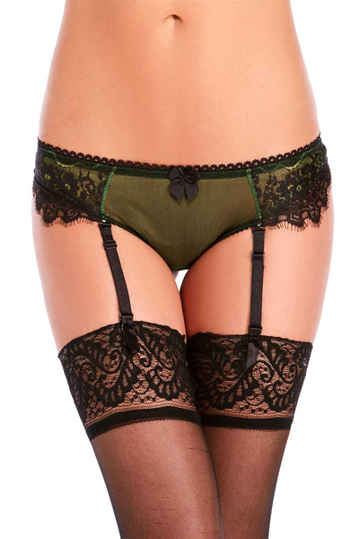 Claudette Neon Green En Dentelle Garter Thong