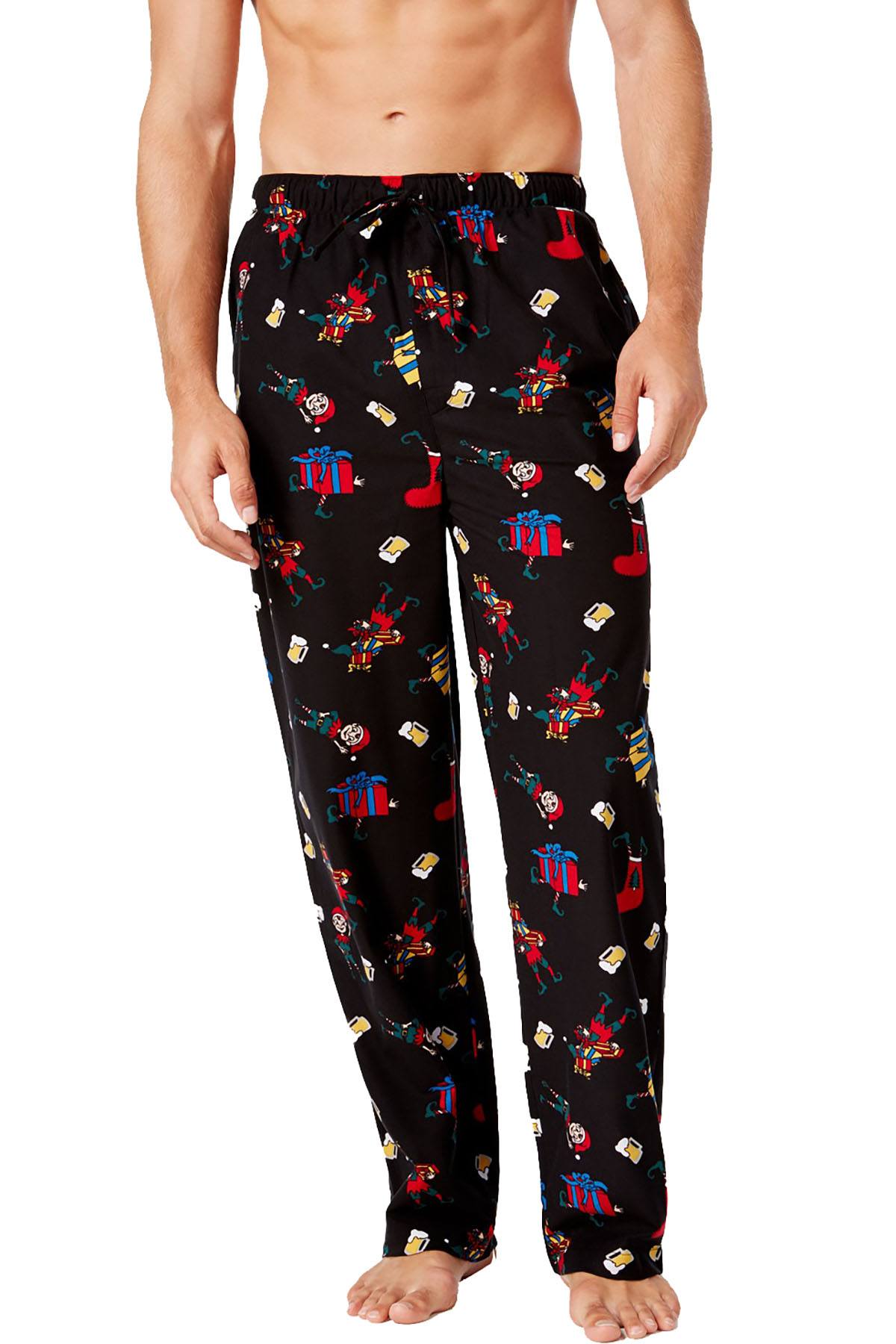 Club Room Black Drunk Elf Printed Pajama Pant