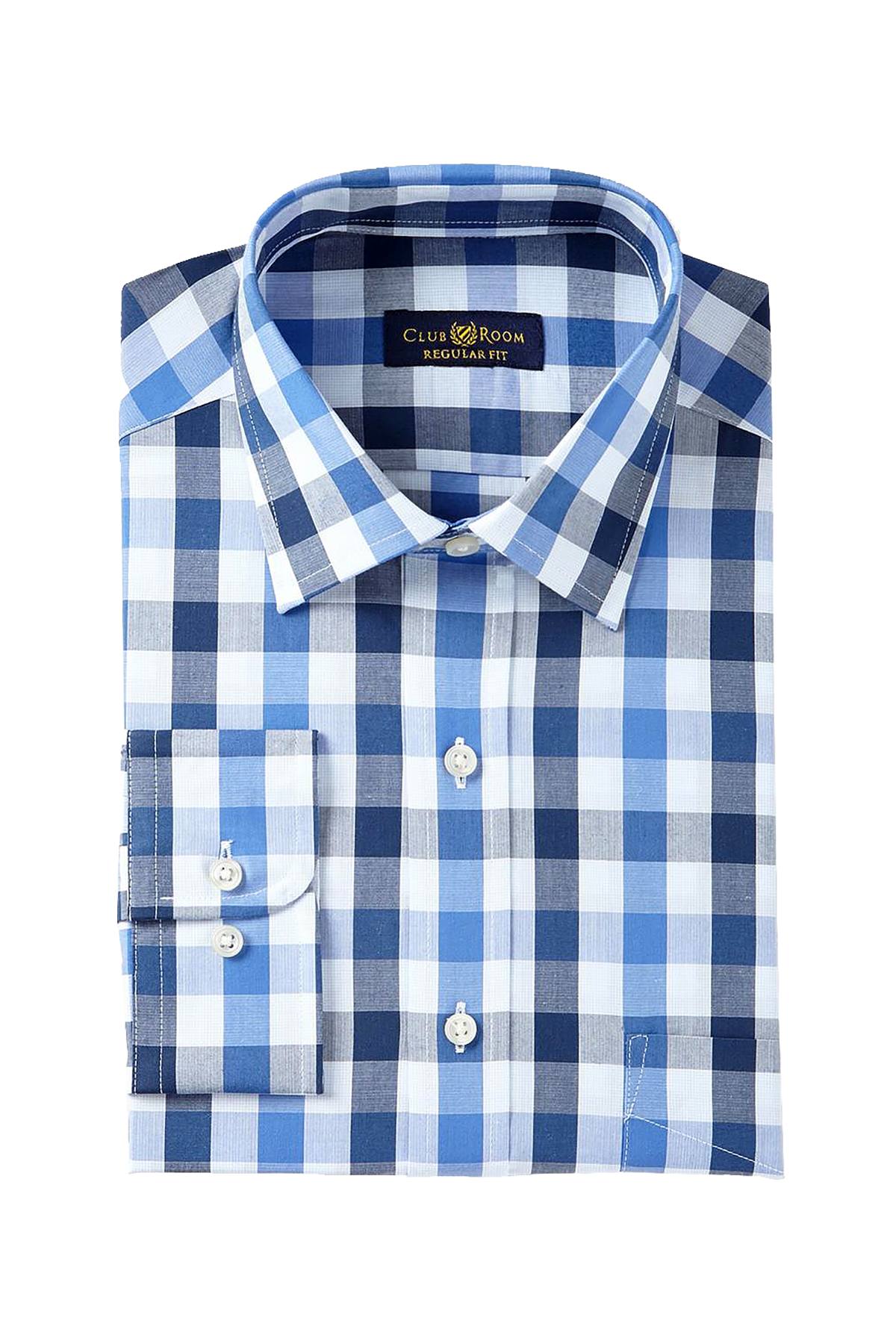 Club Room Blue/Navy Gingham Regular-Fit Dress Shirt