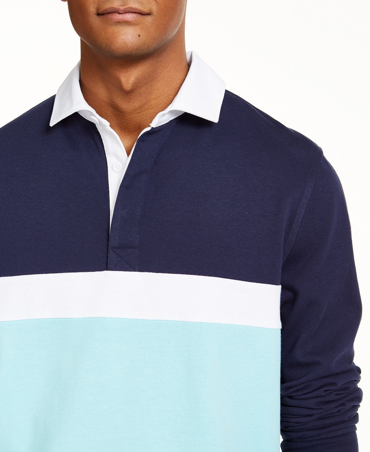 Club Room Chest Stripe Long Sleeve Polo Shirt Aqua Reef