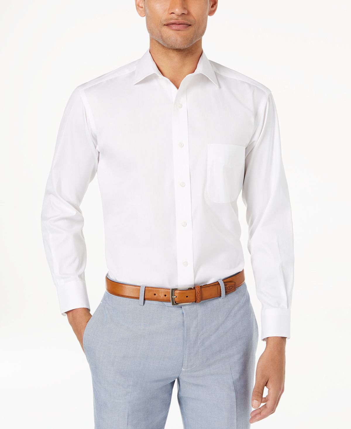 Club Room Classic/regular Fit Performance Stretch Pinpoint Solid French Cuff Dress Shirt White