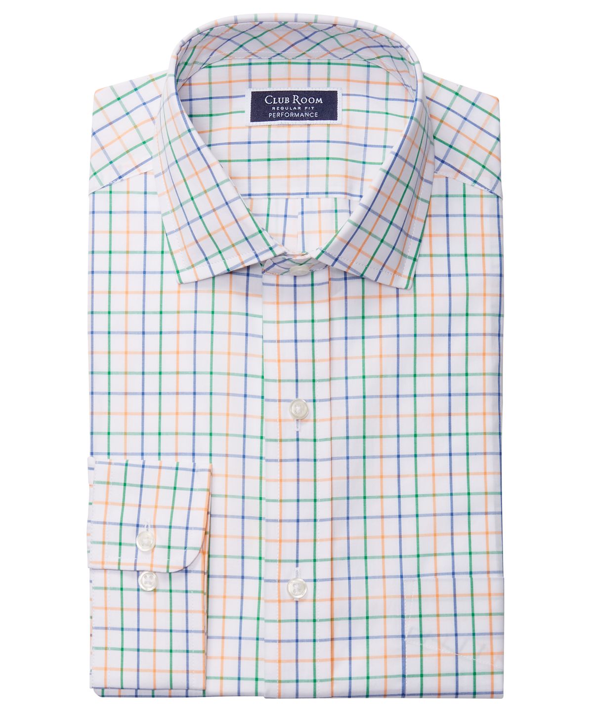 Club Room Classic/regular-fit Performance Stretch Tattersall Check Dress Shirt White/Orange