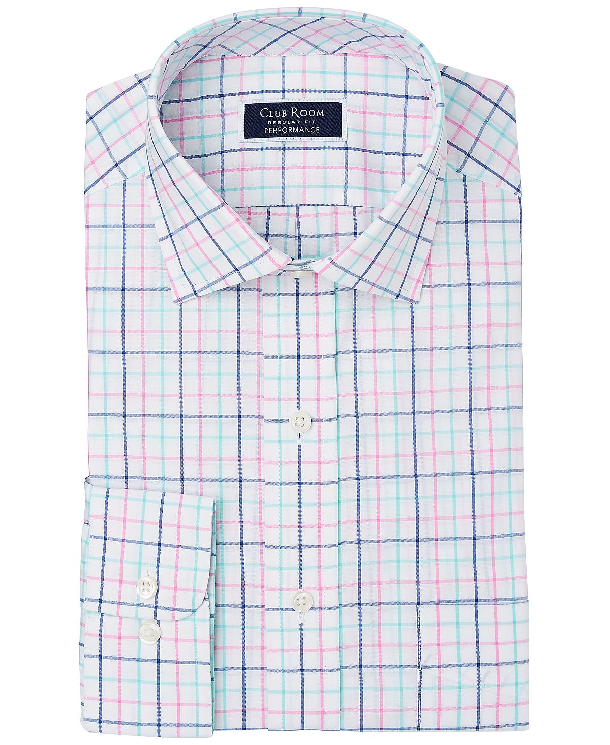 Club Room Classic/regular-fit Performance Stretch Tattersall Check Dress Shirt White/Pink