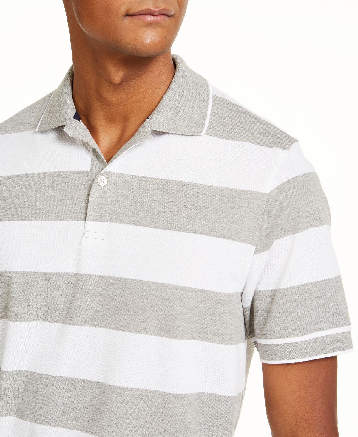 Club Room Performance Stretch Striped Polo Shirt Soft Grey/White