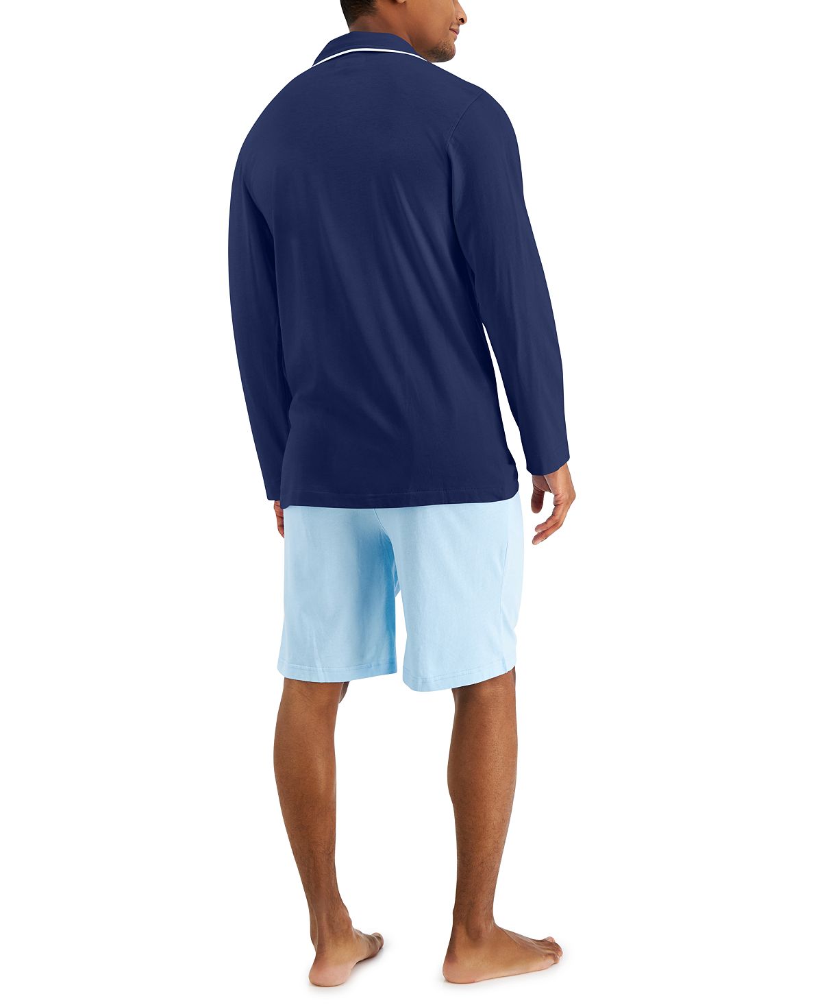 Club Room Piped Pajama Shirt Blue