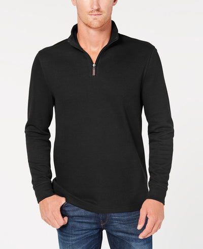 Club Room Quarter-zip French Rib Pullover Deep Black
