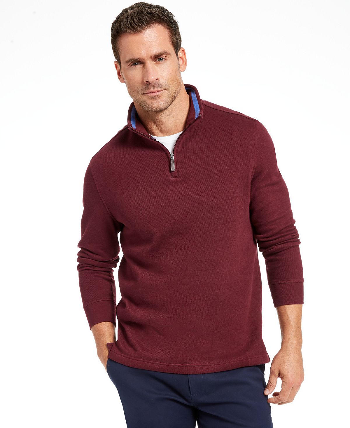 Club Room Quarter-zip French Rib Pullover Sweater Red Plum