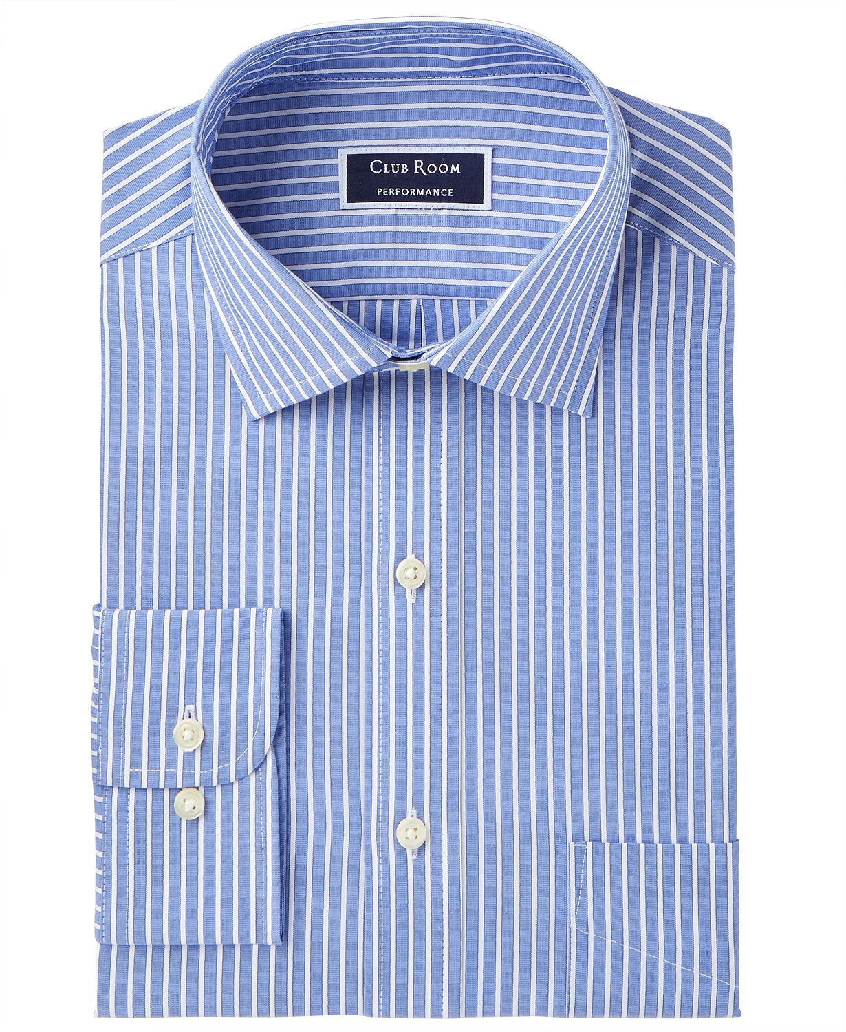 Club Room Slim-fit Performance Wrinkle-resistant Striped Dress Shirt Blue