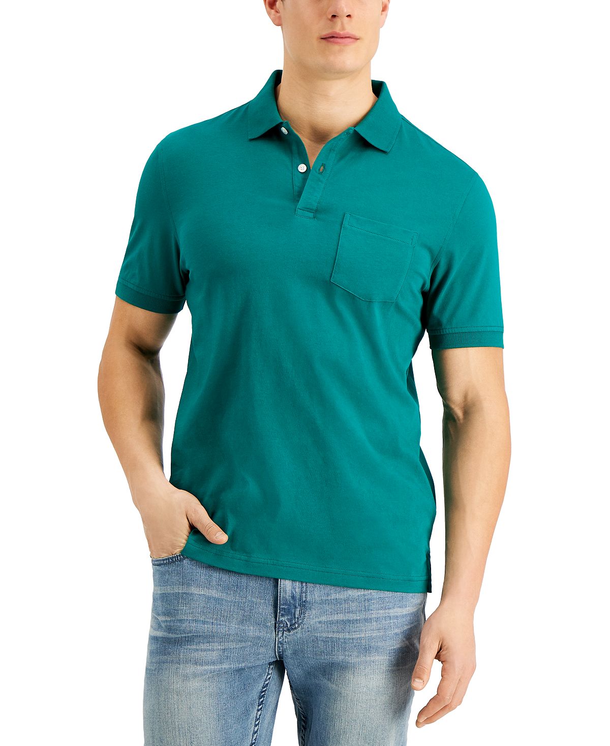 Club Room Solid Jersey Polo With Pocket Marine Green