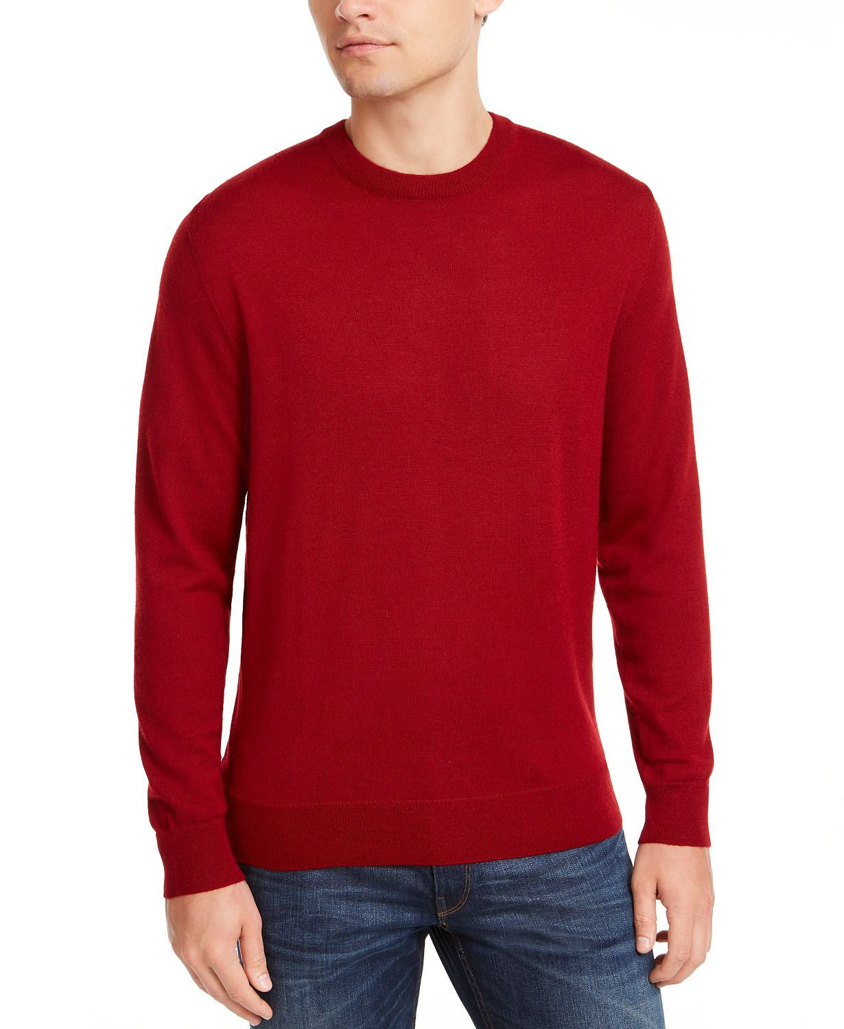 Club Room Solid Merino Wool Crew Neck Sweater Cherry