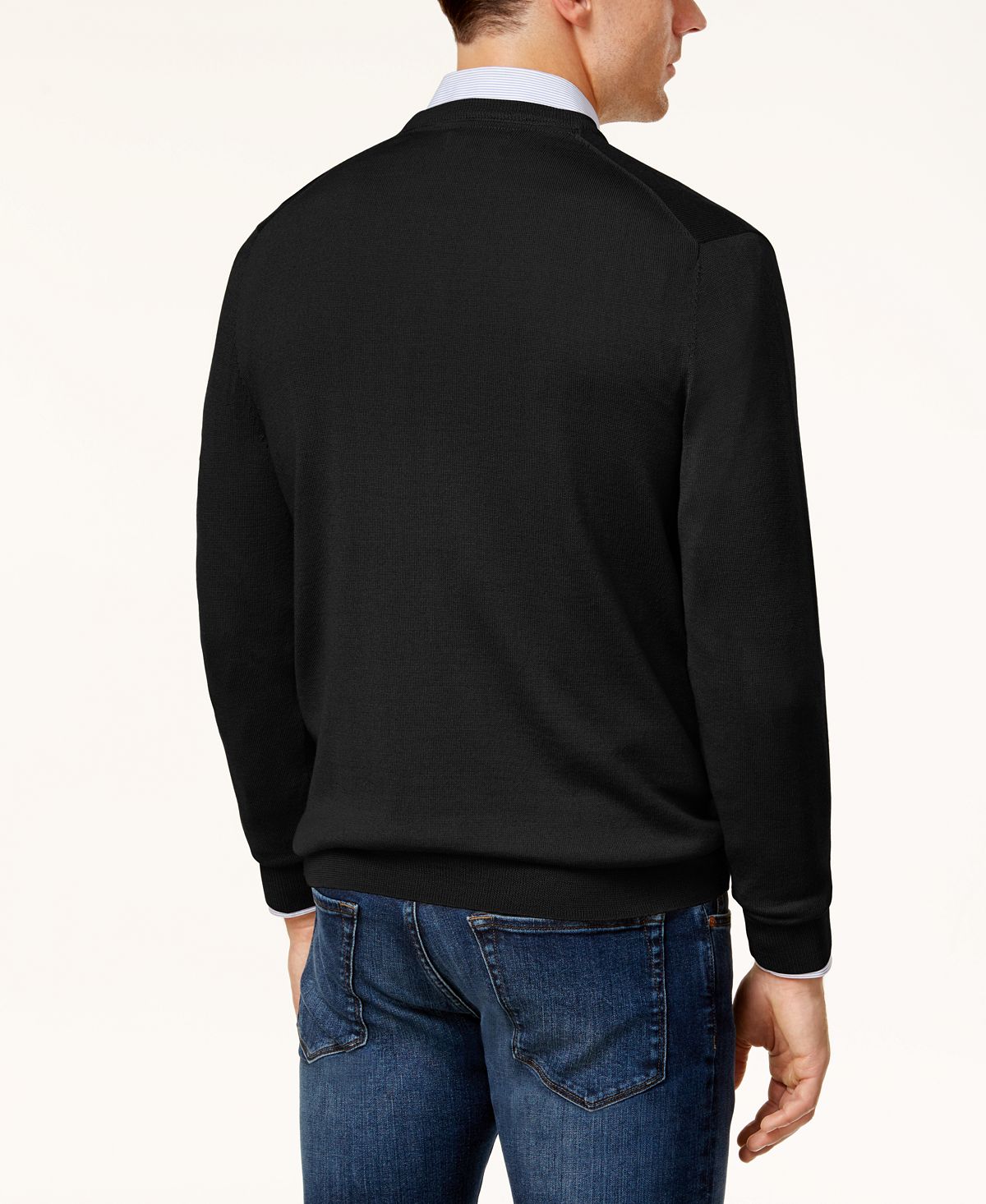 Club Room Solid V-neck Merino Wool Blend Sweater Deep Black