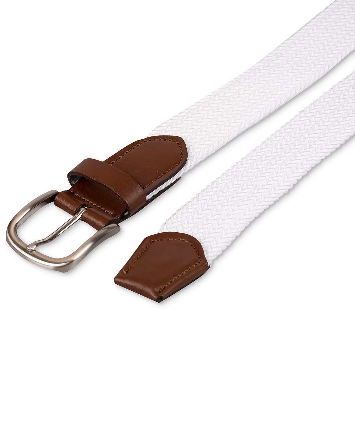 Club Room Stretch Comfort Braided Belt With Faux-leather Trim White