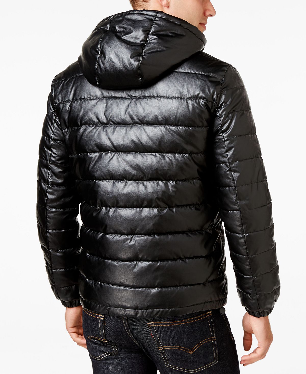 Cole Haan Faux-leather Puffer Coat Black/Blue