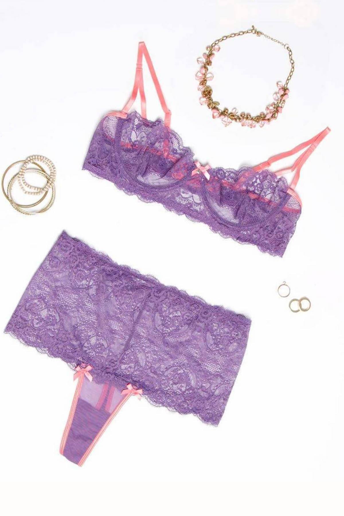 Coquette Lavender Bra & High-Waisted Thong Set