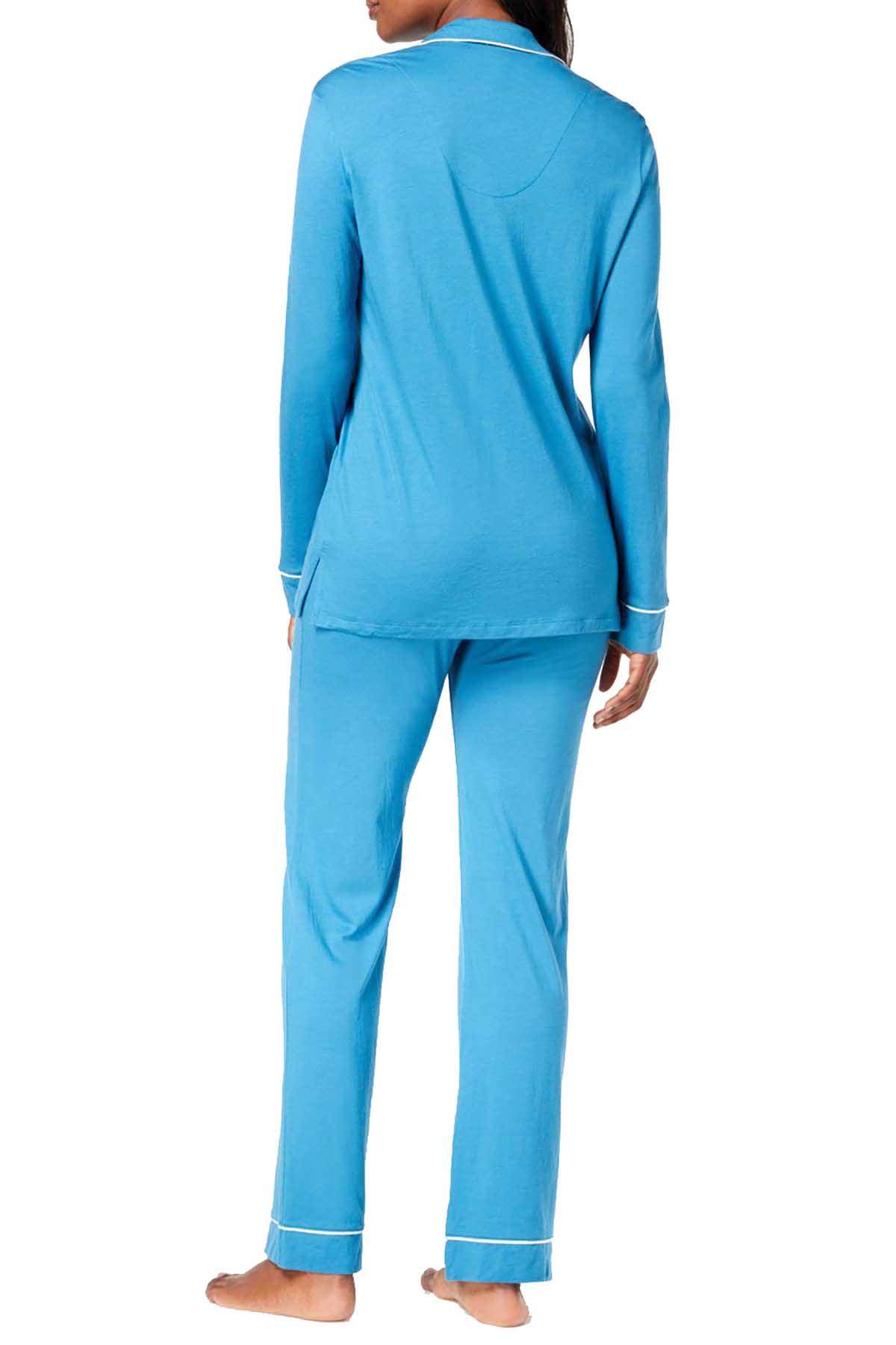 Cosabella Blue/Ivory Bella Satin-Trim Long Sleeve Pajama Set