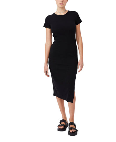 Cotton On Wo Essential Split Short Sleeve Midi Dress Black