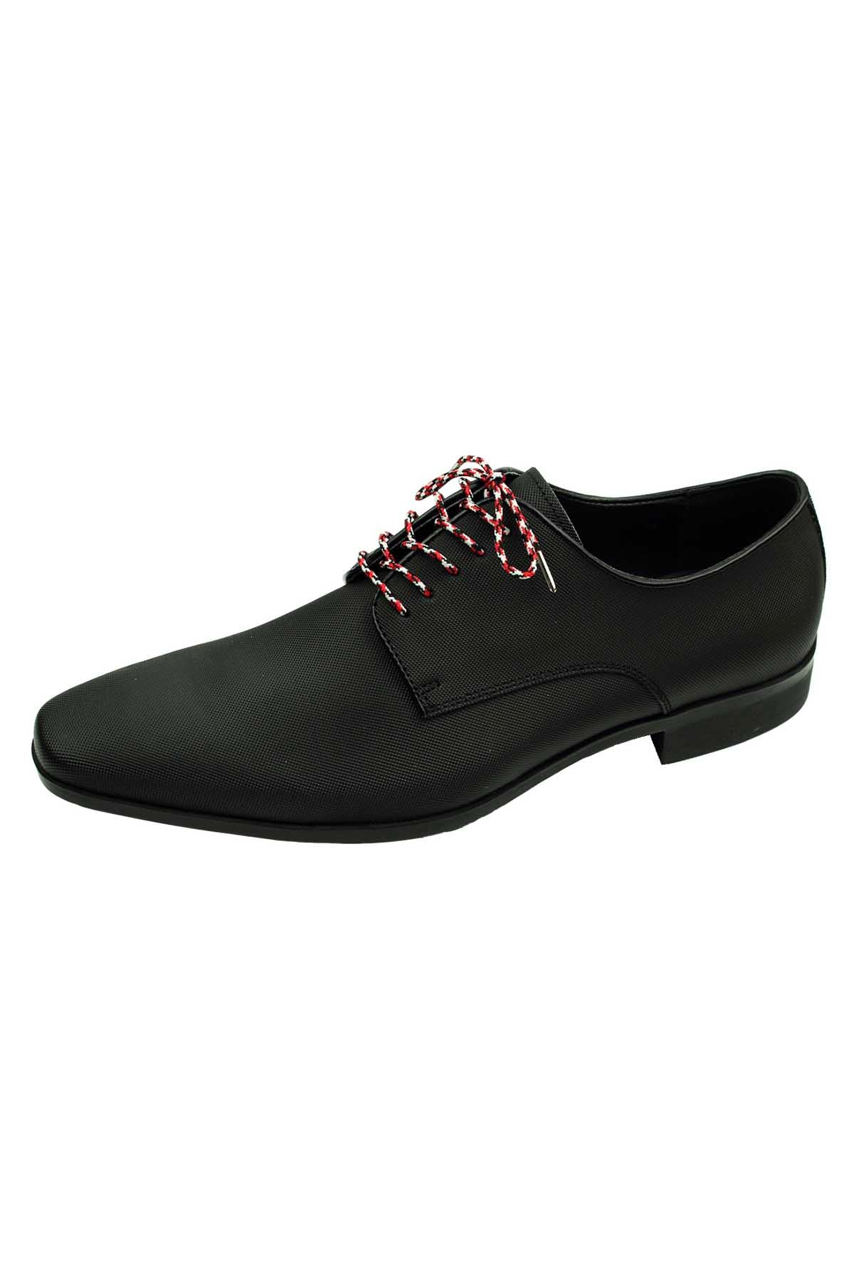 DIBI Black/Red/White Patterned Dress Shoelaces w/ Silver Aglets