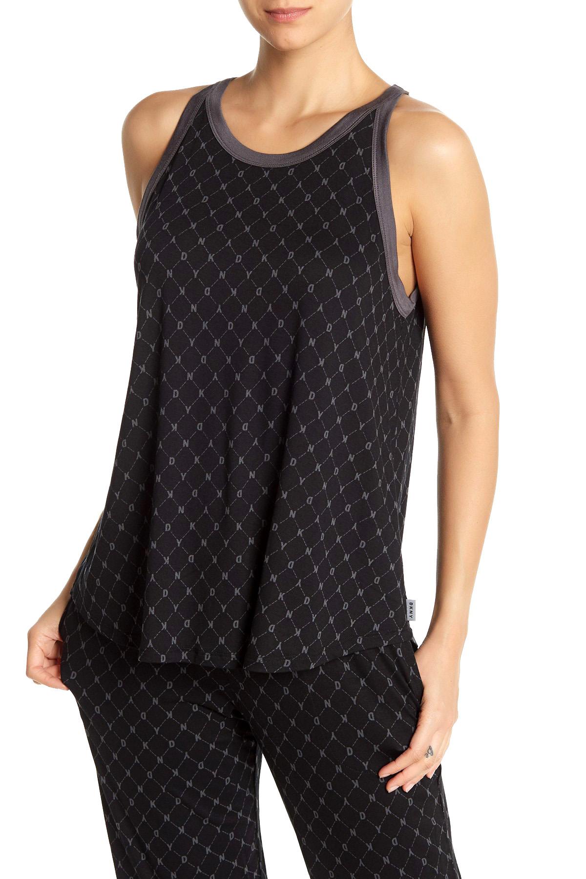 DKNY Black Print High/Low Hem Lounge Tank