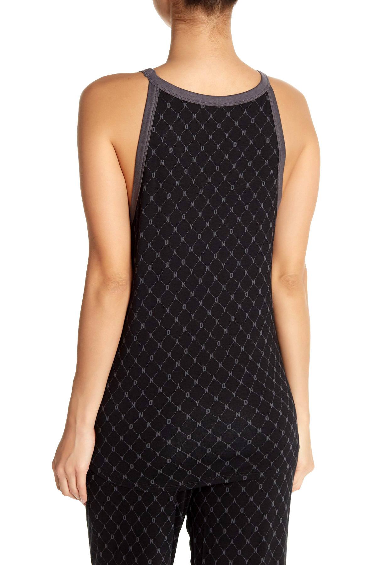 DKNY Black Print High/Low Hem Lounge Tank