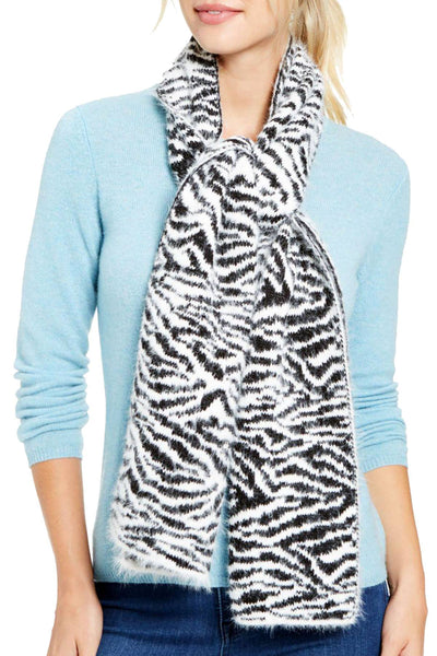 DKNY Black/White Fuzzy Animal Print Knit Scarf
