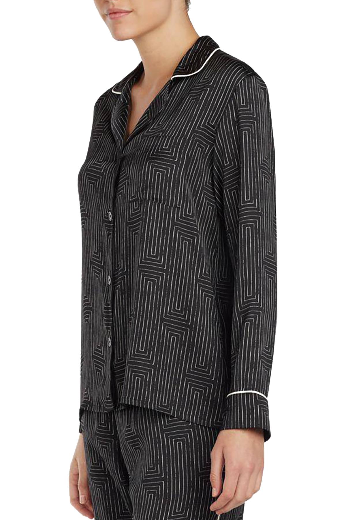 DKNY Black/White Geo-Printed Washed-Satin Pajama Top