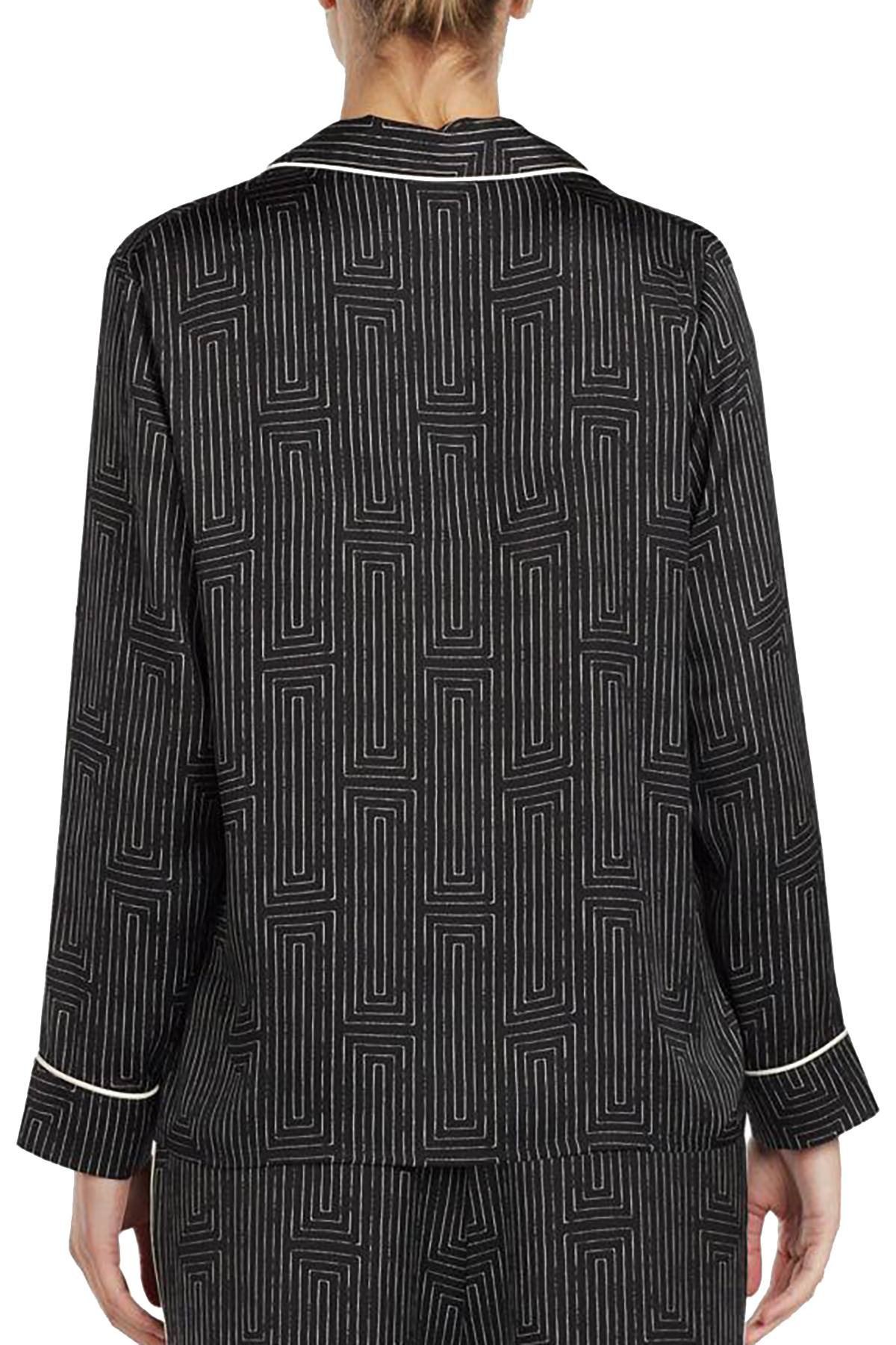 DKNY Black/White Geo-Printed Washed-Satin Pajama Top