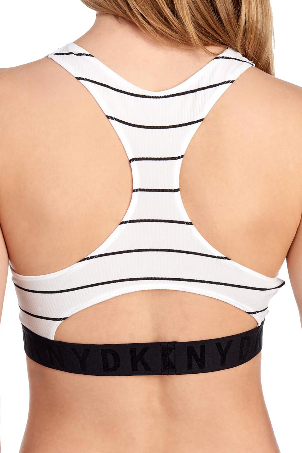 DKNY Black & White Poplin LiteWear Seamless Ribbed Crop-Top/Bralette
