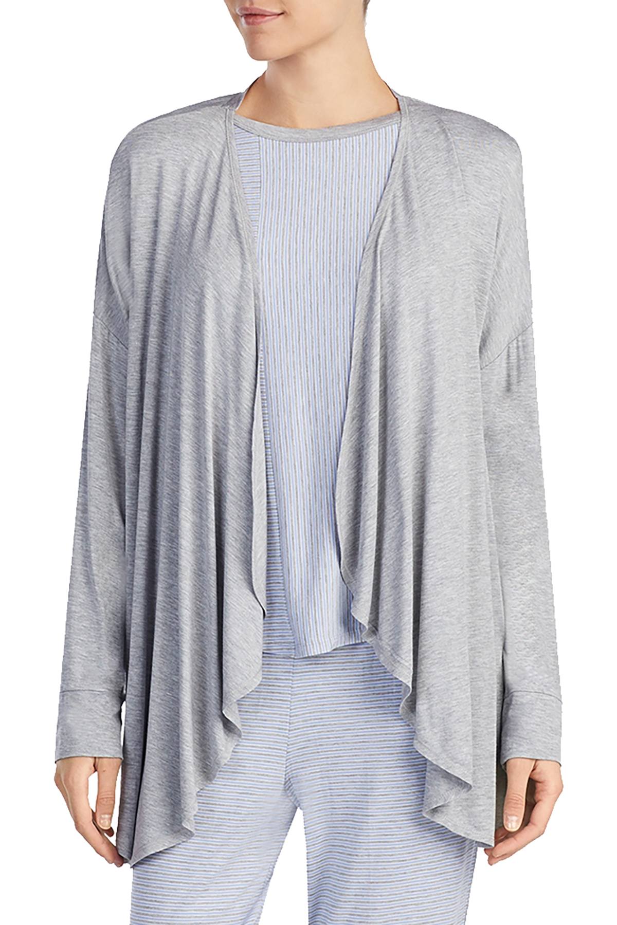 DKNY Heather-Grey Cozy Wrap-Front Bed Jacket