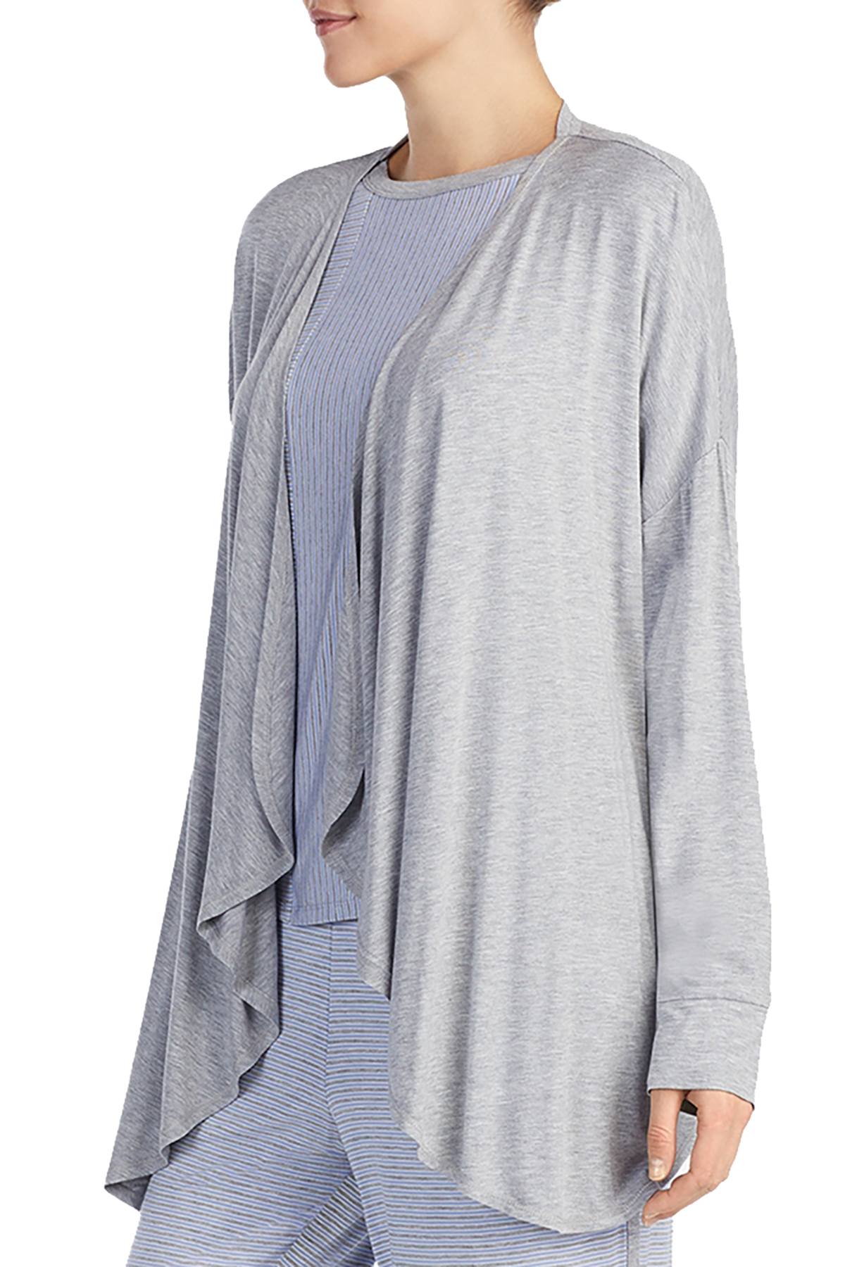 DKNY Heather-Grey Cozy Wrap-Front Bed Jacket
