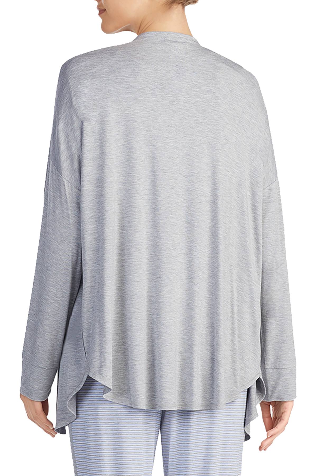 DKNY Heather-Grey Cozy Wrap-Front Bed Jacket