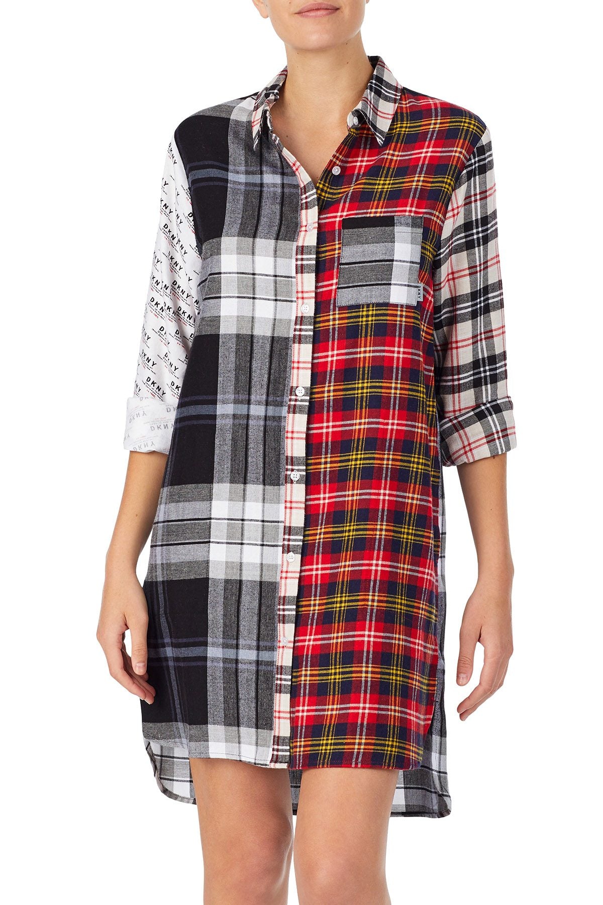 DKNY Multicolor Plaid Patchwork Sleep Shirt