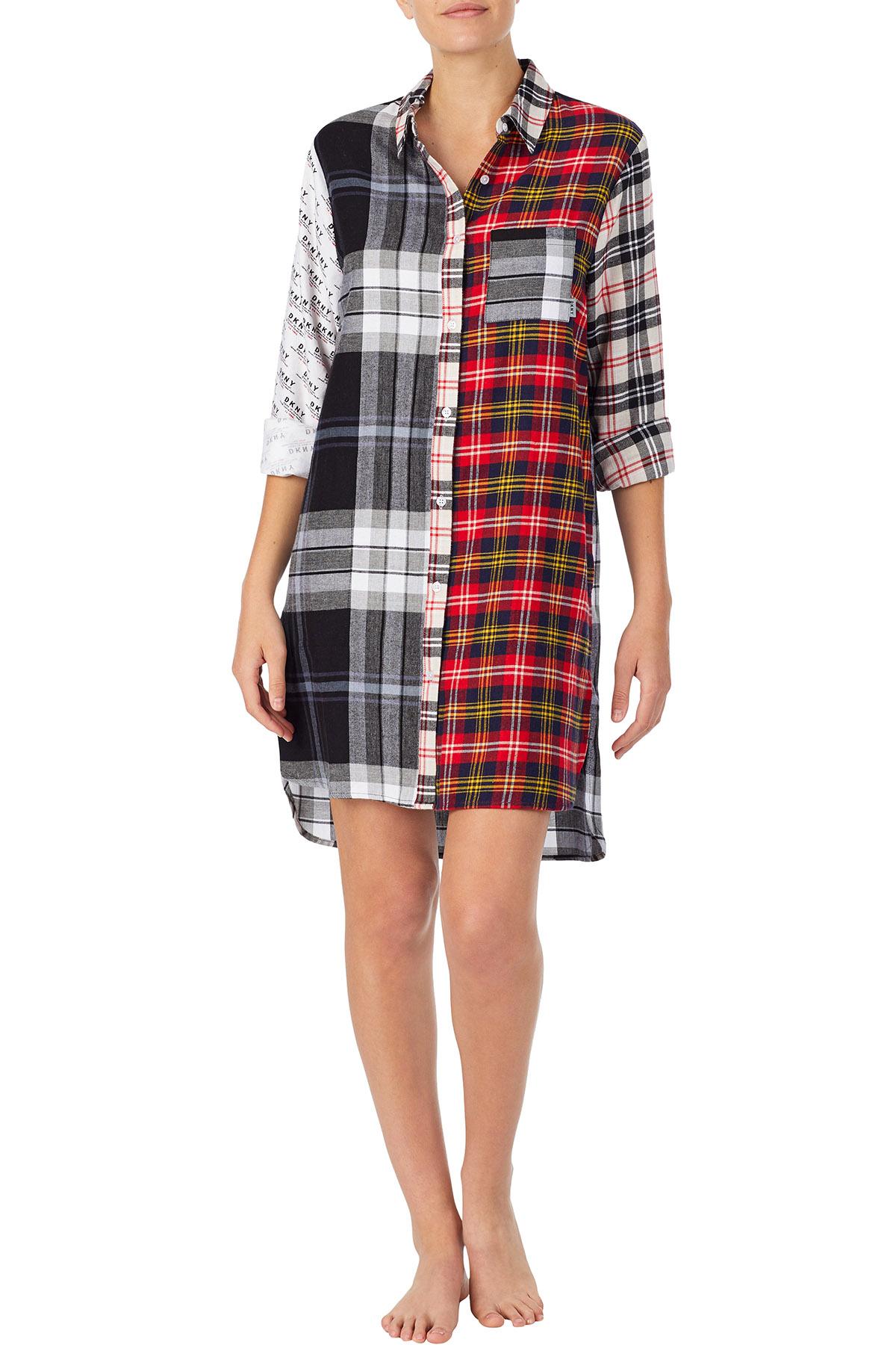 DKNY Multicolor Plaid Patchwork Sleep Shirt