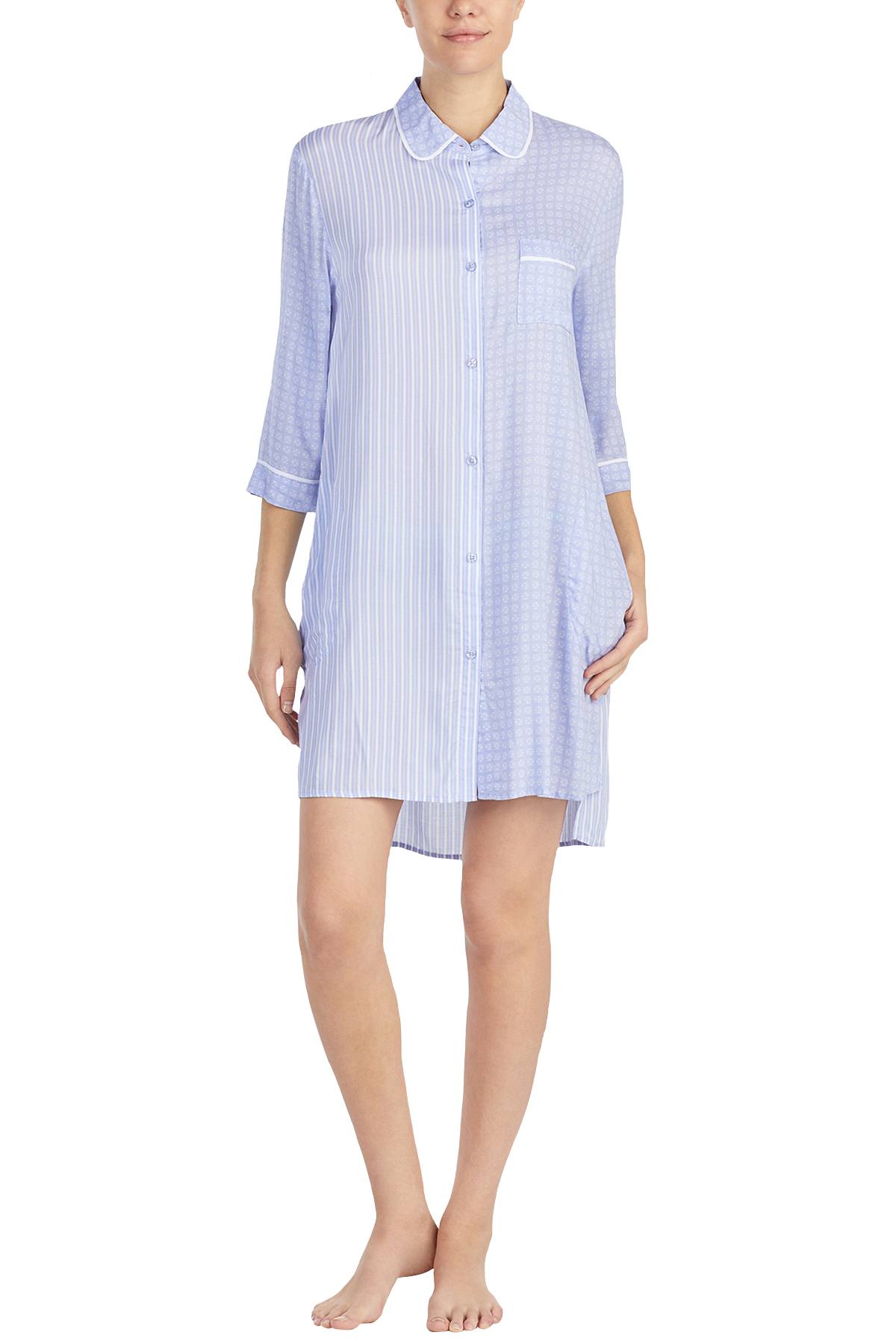 DKNY Periwinkle-Stripe Contrast-Print High-Low Sleepshirt