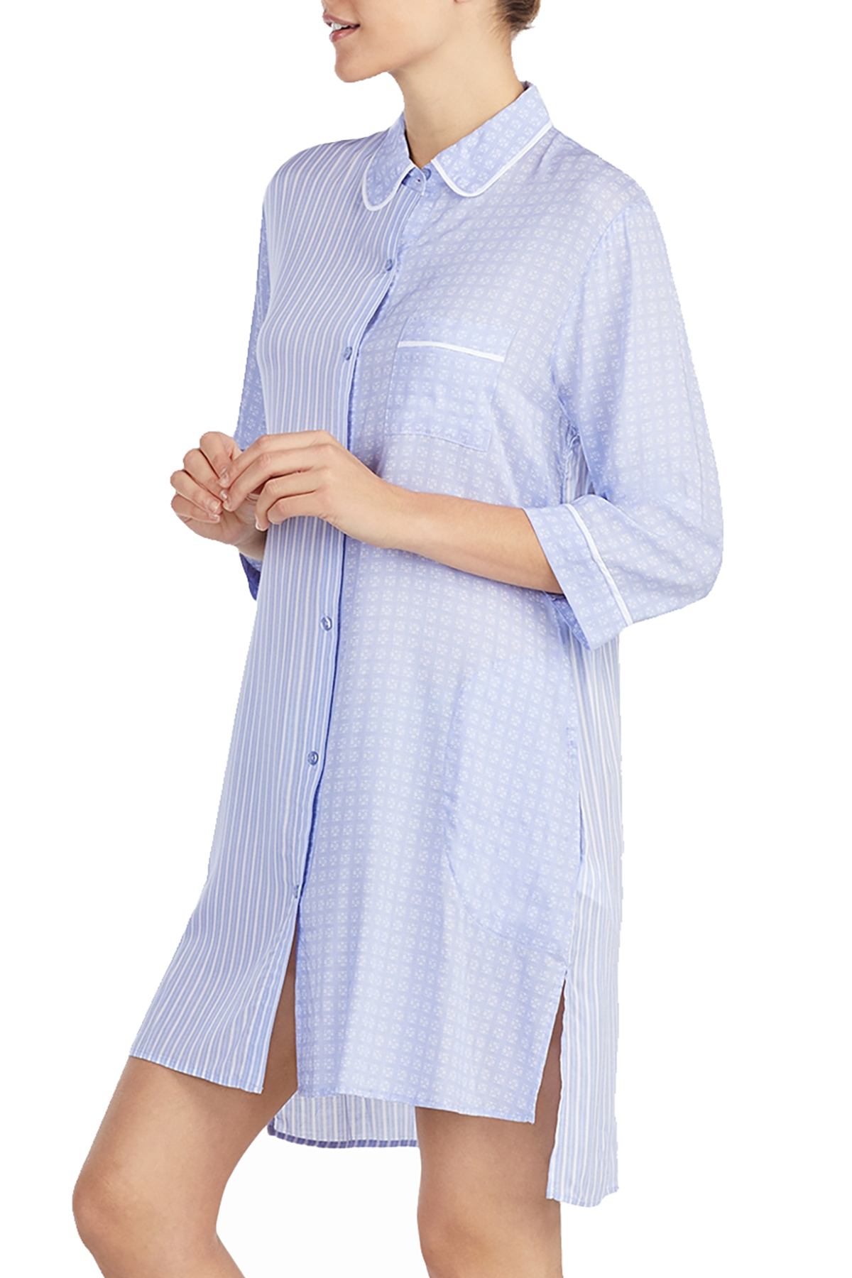 DKNY Periwinkle-Stripe Contrast-Print High-Low Sleepshirt