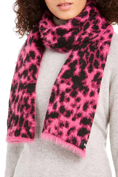 DKNY Pink Fuzzy Animal Print Knit Scarf