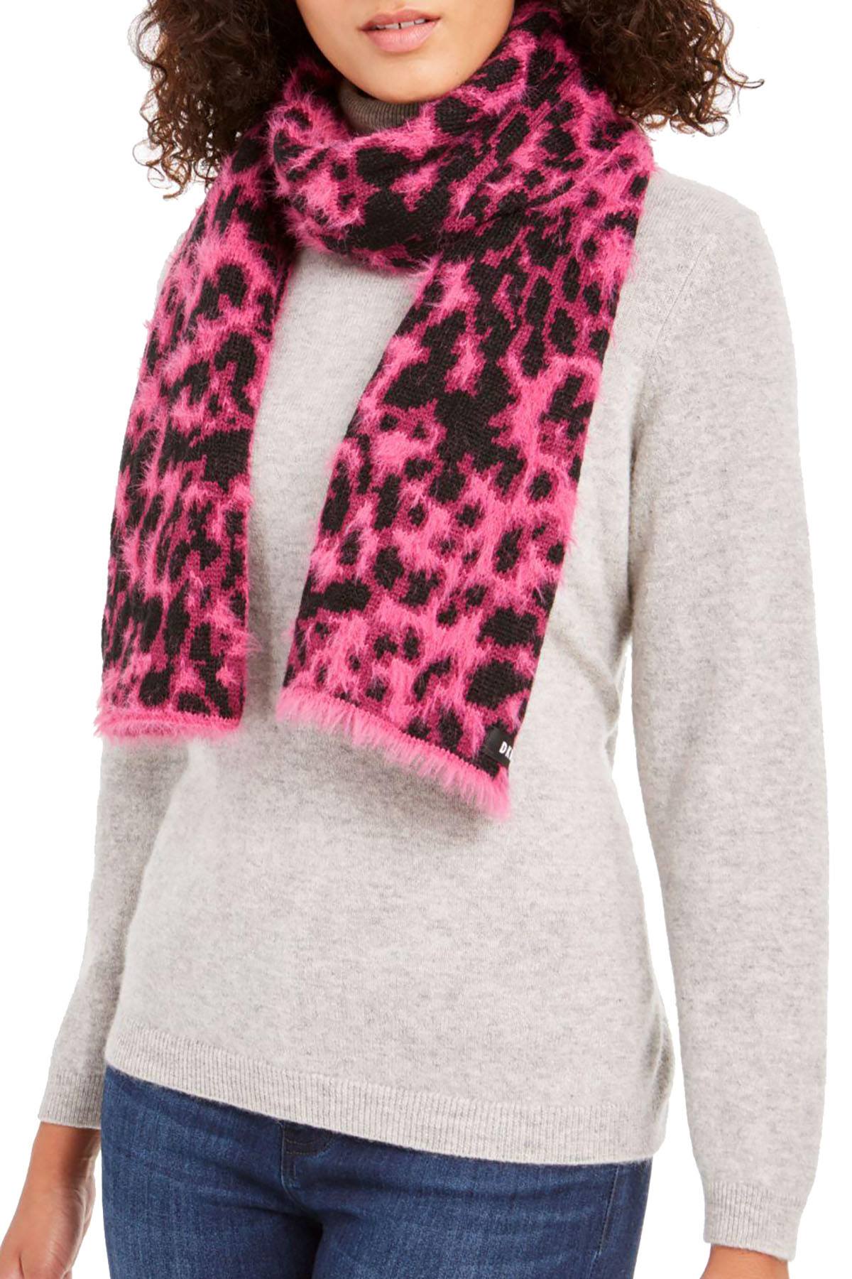 DKNY Pink Fuzzy Animal Print Knit Scarf