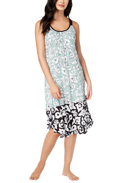 DKNY Seafoam Floral Contrast Hem Printed Chemise Nightgown