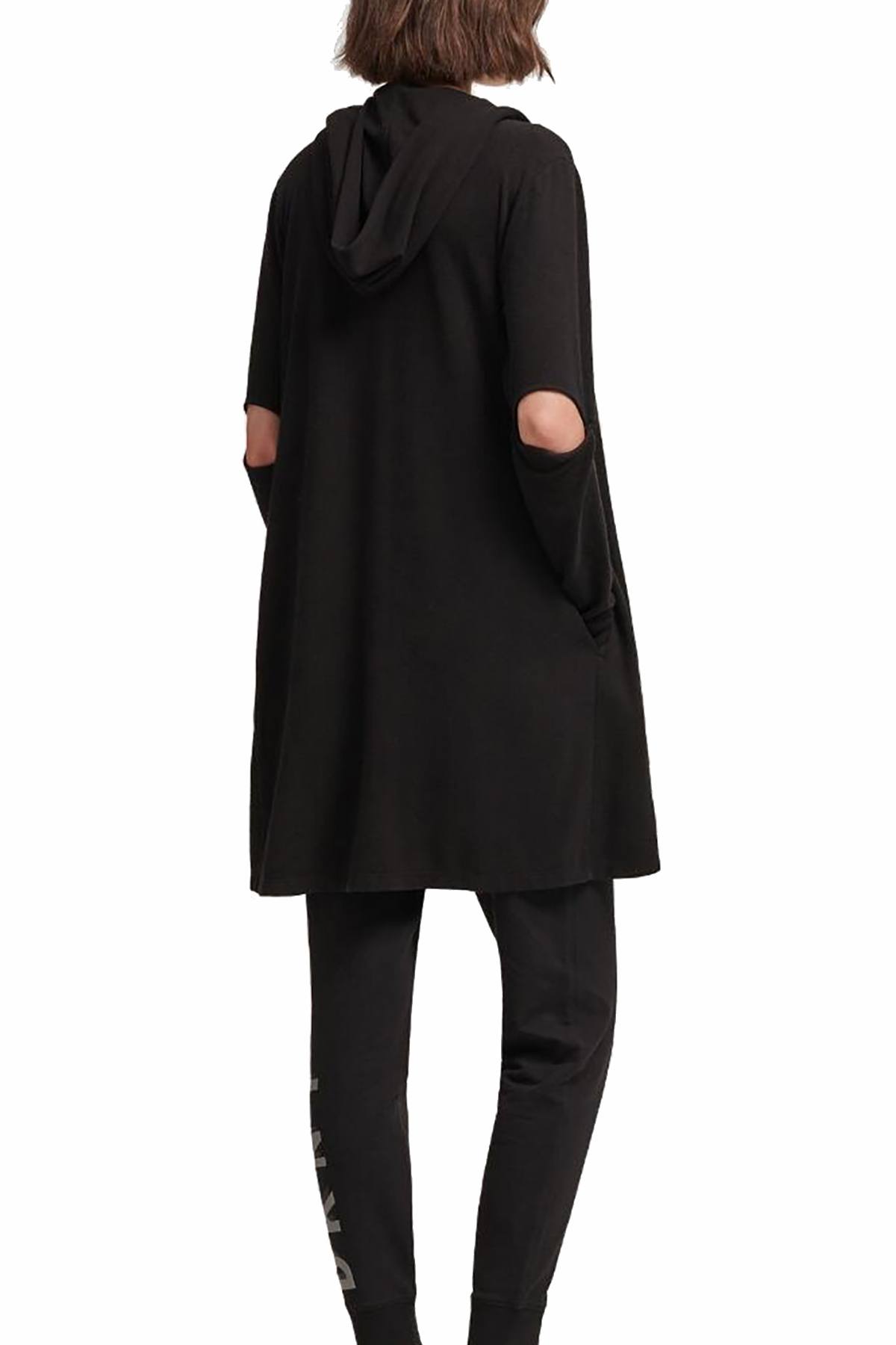 DKNY Sport Black Cut-Out Elbows Hooded Cardigan
